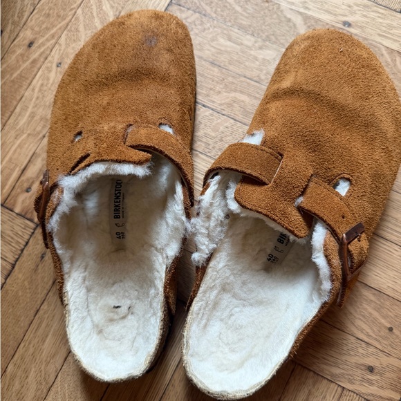 Birkenstock Shoes - Birkenstock Boston  Tan Suede Shearling Lined Footwear